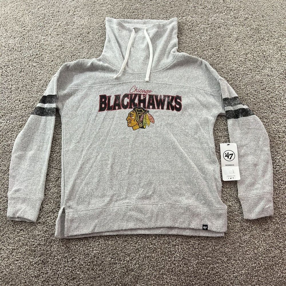 Chicago Blackhawks Sweater Womens Medium Gray Cowl Neck ‘47 Sports NHL Hockey‎